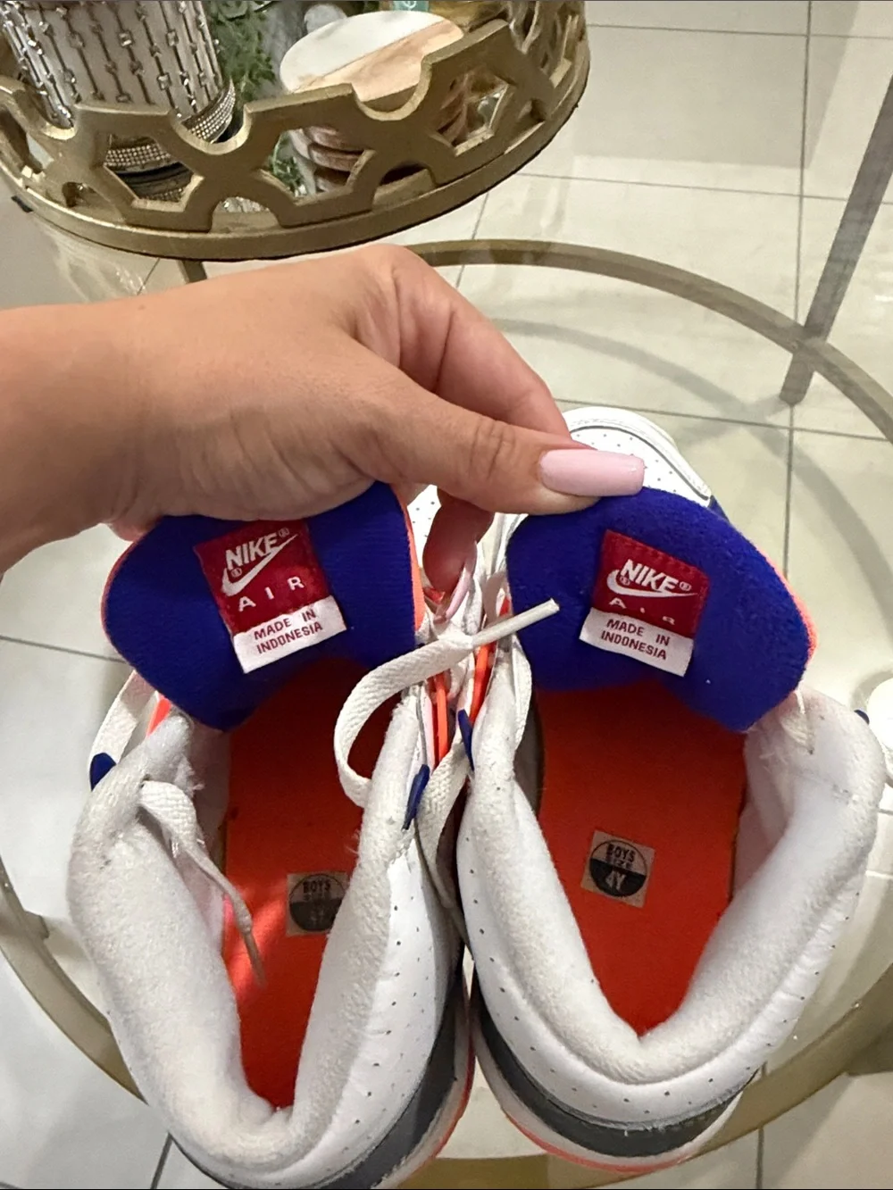 Nike Kids White Neon Orange & Blue High-Top Sneakers